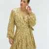 ALIYA overslagjurk met lurex - gold green