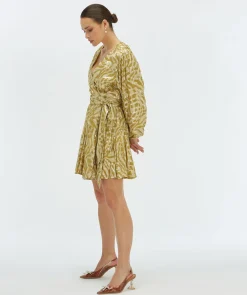 ALIYA overslagjurk met lurex - gold green