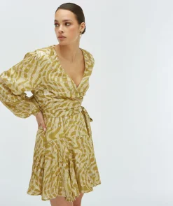 ALIYA overslagjurk met lurex - gold green