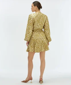 ALIYA overslagjurk met lurex - gold green