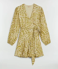 ALIYA overslagjurk met lurex - gold green