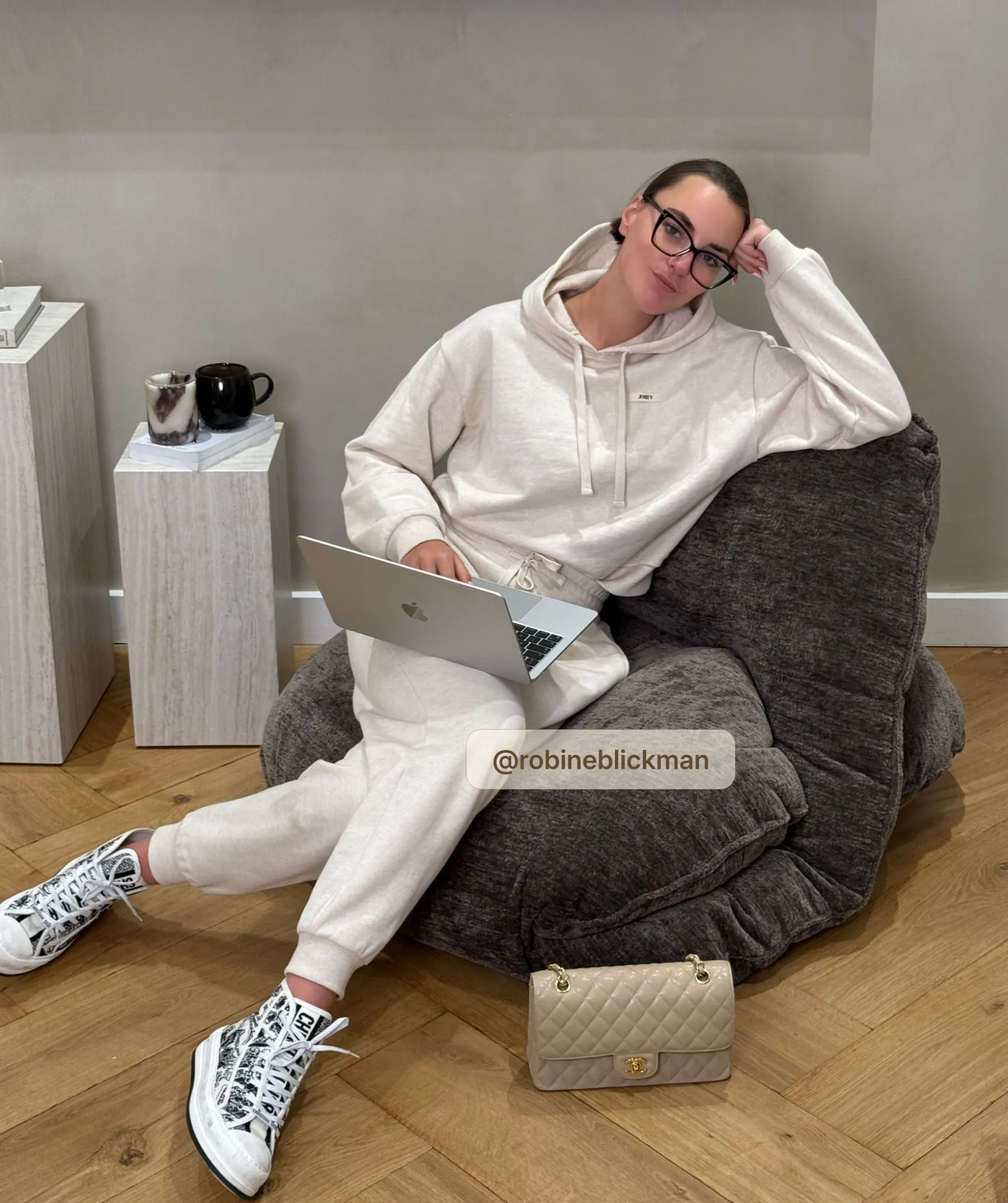AMBROSE regular fit hoodie met logo - light ecru melange
