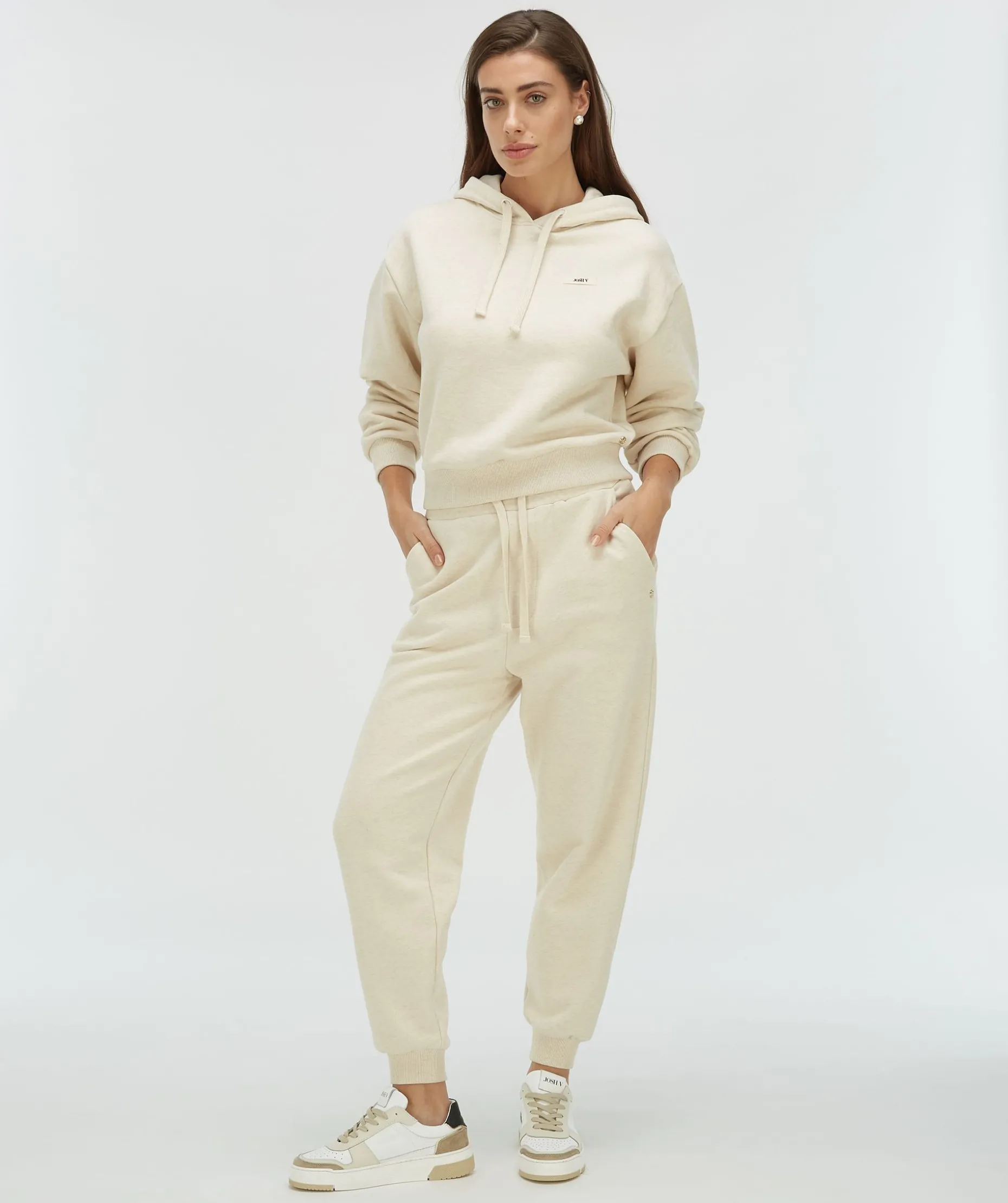 AMBROSE regular fit hoodie met logo - light ecru melange