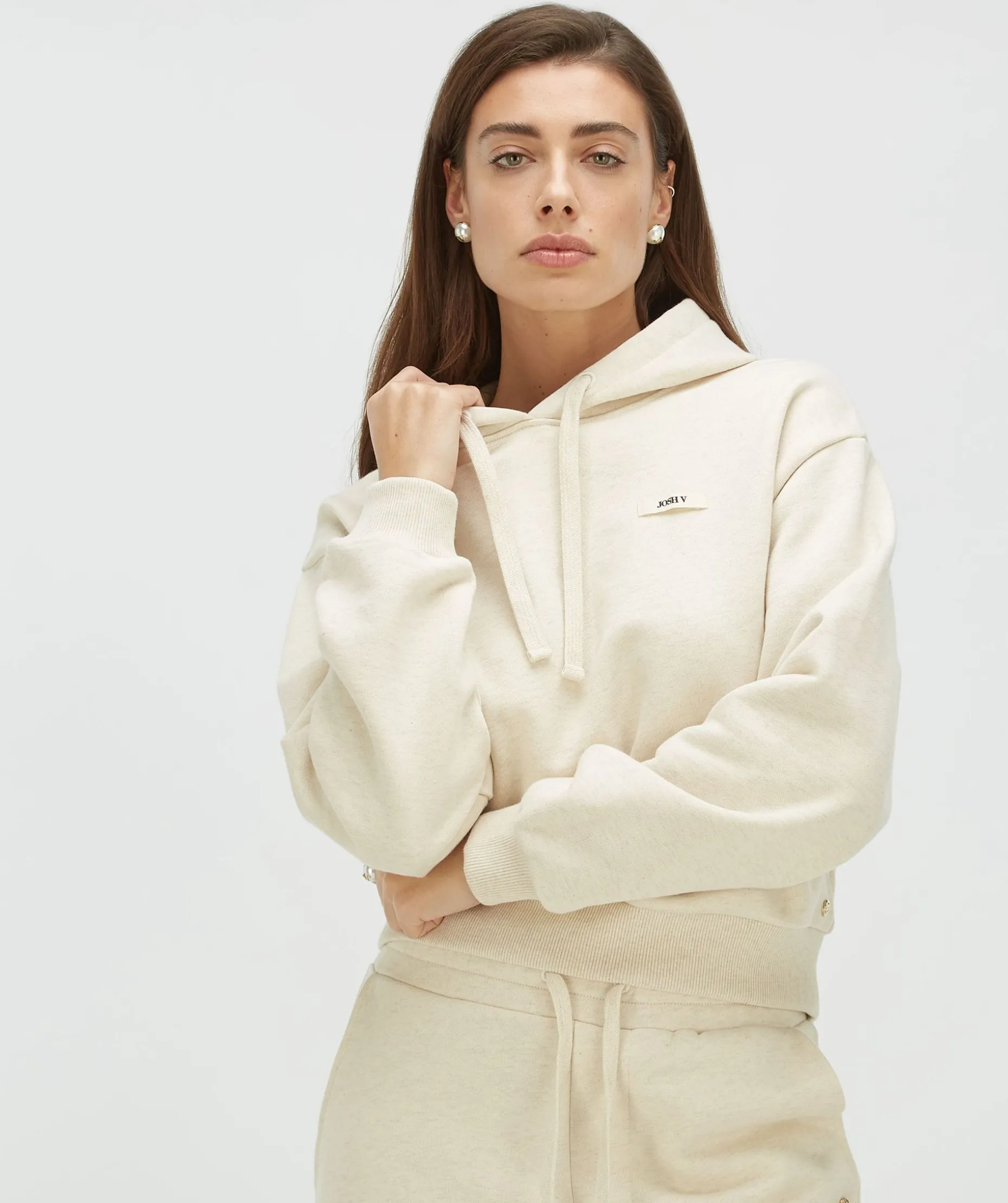 AMBROSE regular fit hoodie met logo - light ecru melange