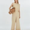ARIES mid rise wide leg broek - light sand