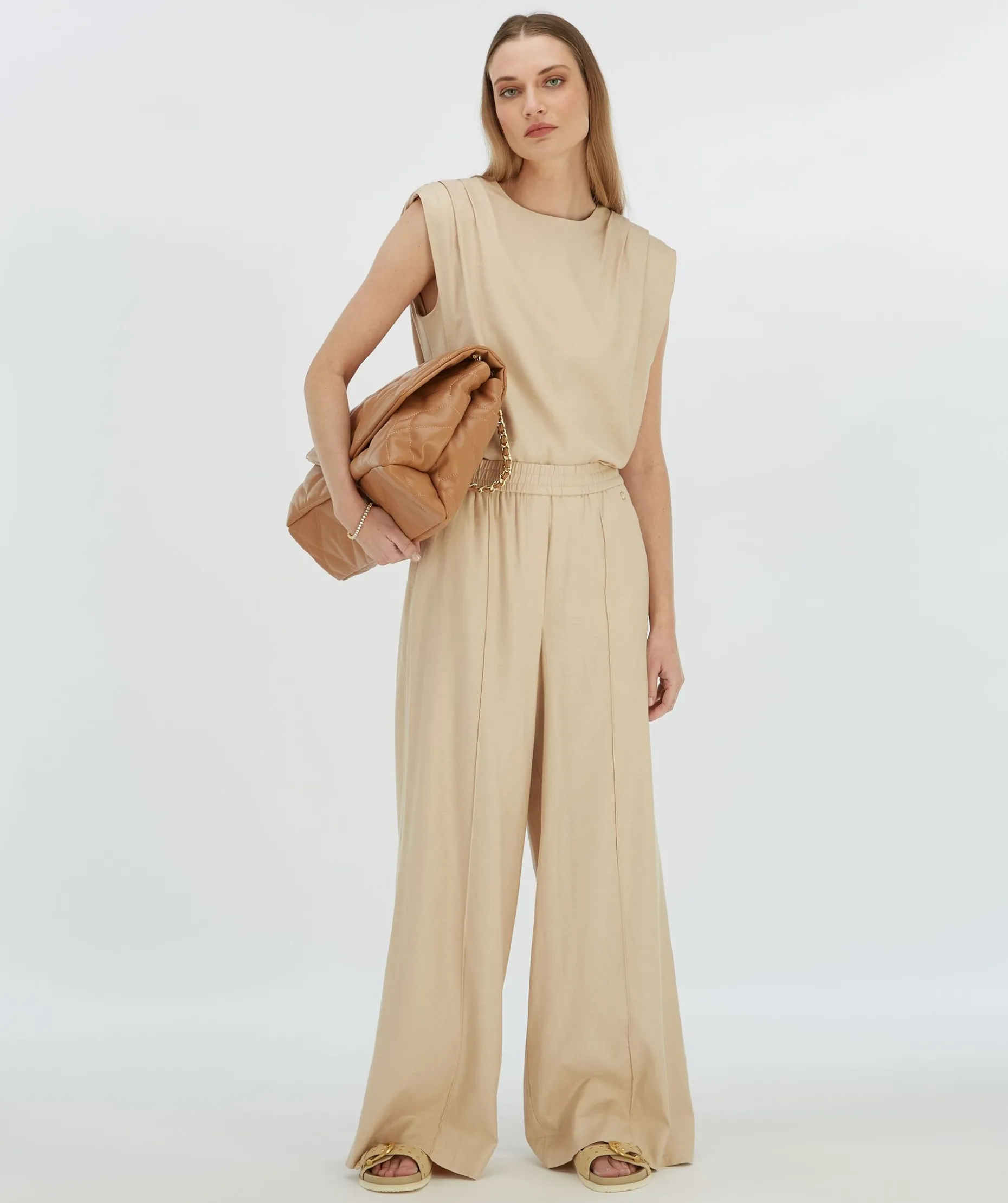 ARIES mid rise wide leg broek - light sand