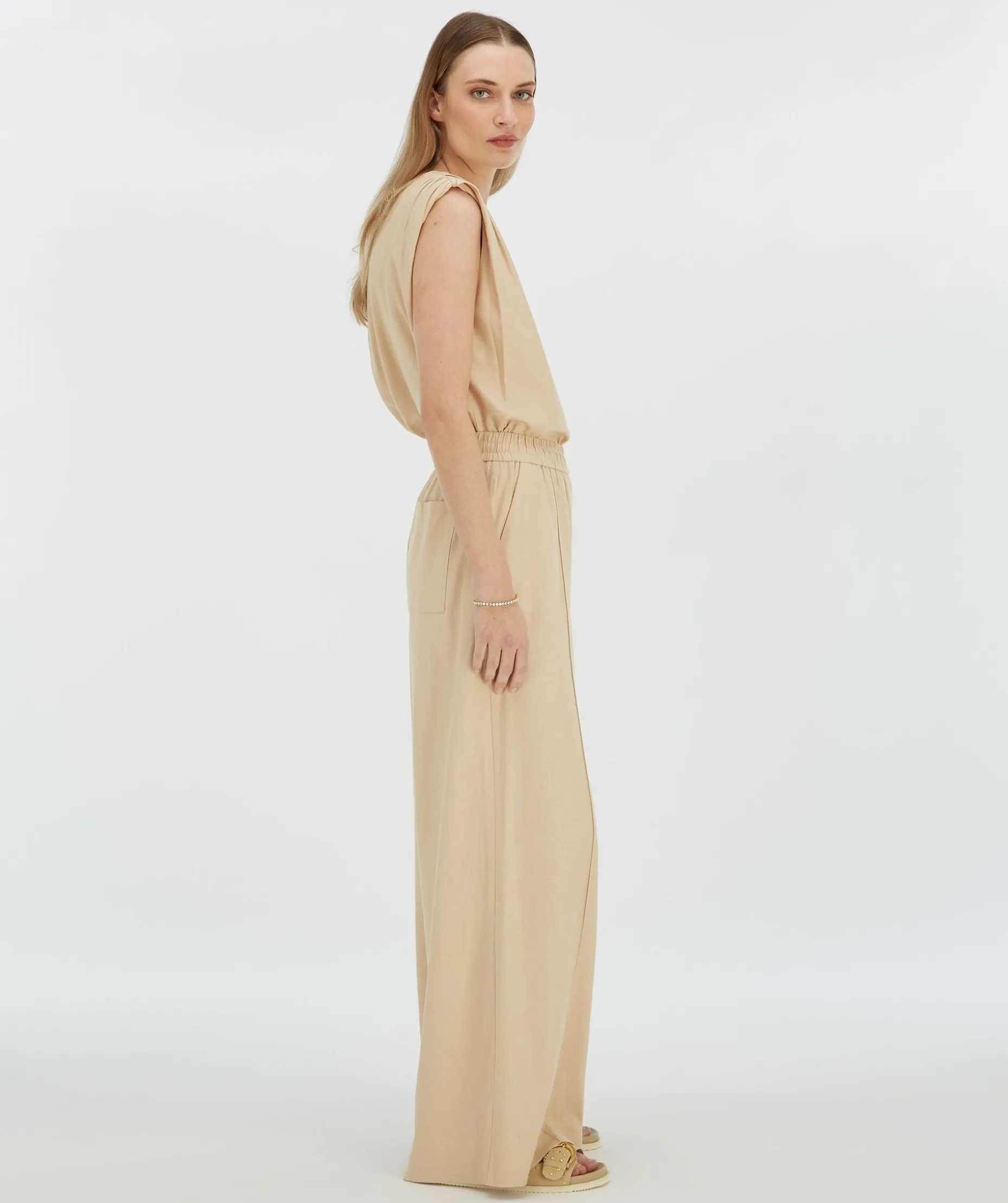 ARIES mid rise wide leg broek - light sand