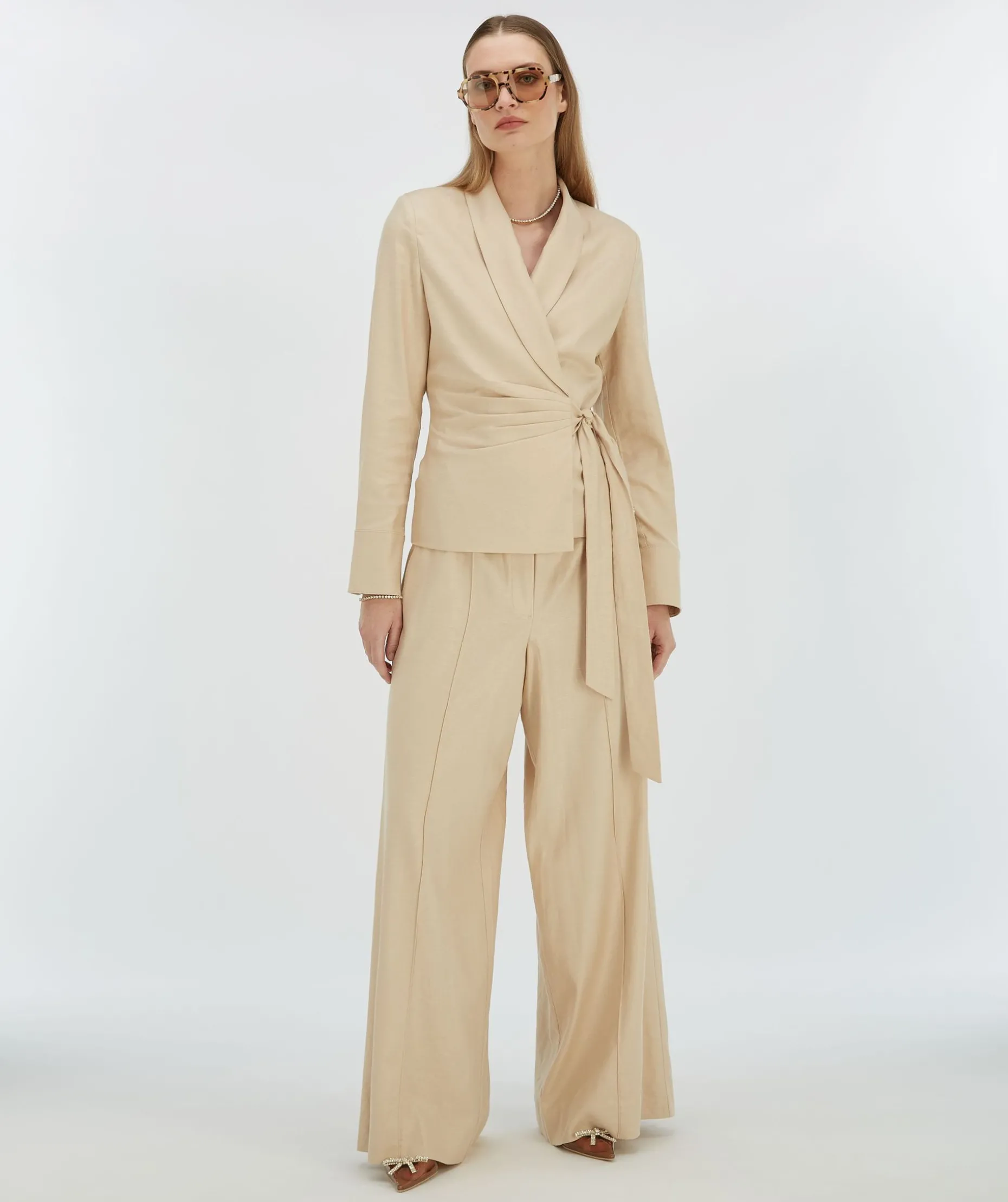 ARIES mid rise wide leg broek - light sand