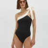AZINE badpak met strikbandje - black creme white