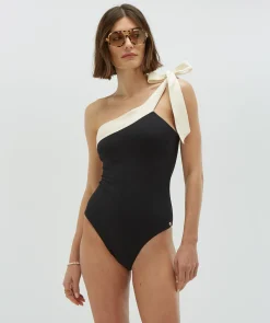 AZINE badpak met strikbandje - black creme white