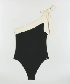 AZINE badpak met strikbandje - black creme white