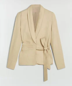 BENTHE fitted blazer met striksluiting - light sand