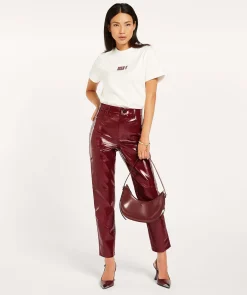 BO high rise girlfriend broek in lak look - berry red
