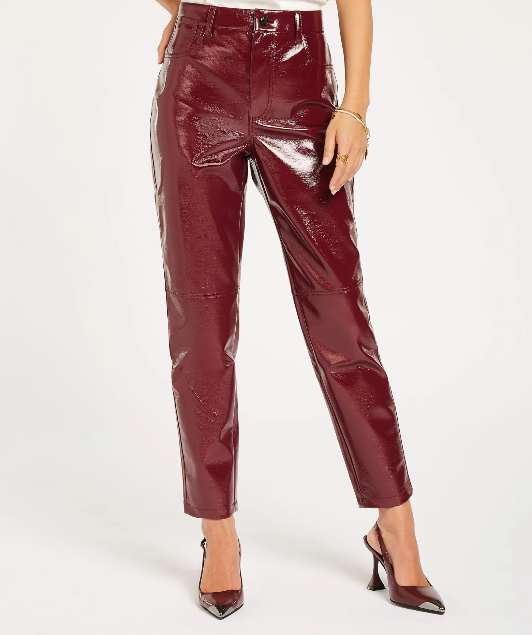 BO high rise girlfriend broek in lak look - berry red