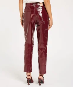 BO high rise girlfriend broek in lak look - berry red
