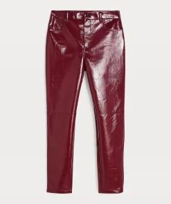BO high rise girlfriend broek in lak look - berry red
