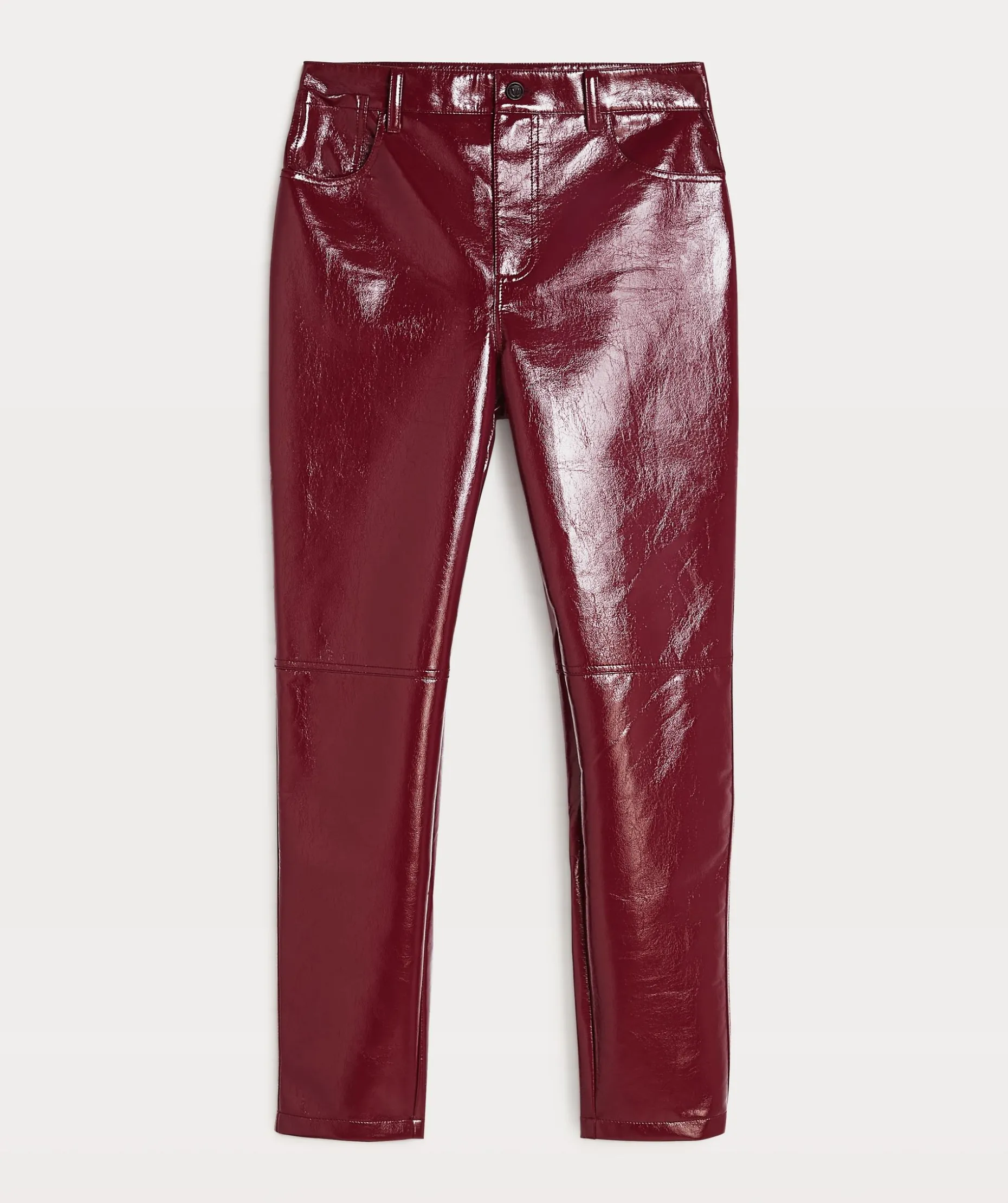 BO high rise girlfriend broek in lak look - berry red