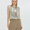 BROOKS straight fit top met pailletten - light gold sequin