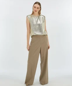 BROOKS straight fit top met pailletten - light gold sequin