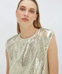 BROOKS straight fit top met pailletten - light gold sequin
