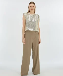 BROOKS straight fit top met pailletten - light gold sequin