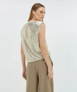 BROOKS straight fit top met pailletten - light gold sequin