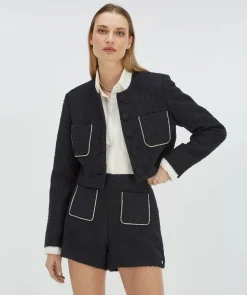 DAANTJE cropped bouclé blazer met sierstenen - dark navy