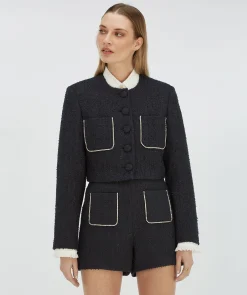 DAANTJE cropped bouclé blazer met sierstenen - dark navy
