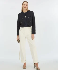 DAANTJE cropped bouclé blazer met sierstenen - dark navy