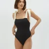 DAISY badpak met strikbandjes - black creme white