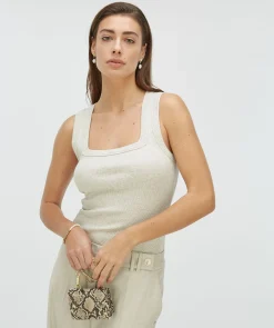 DIEDA fitted top met logo - ecru melange
