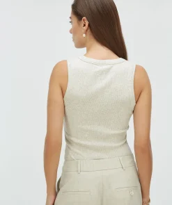 DIEDA fitted top met logo - ecru melange