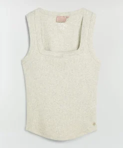 DIEDA fitted top met logo - ecru melange