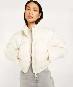 ELLIS korte puffer jas met logoprint - light ecru
