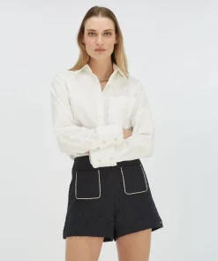ELVIRA high waisted bouclé shorts met sierstenen - dark navy