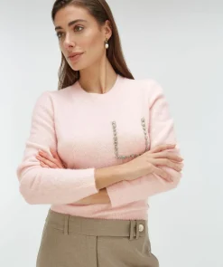 ESAI slim fit trui met sierstenen - pinkaboo melange