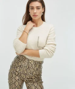 ESAI slim fit trui met sierstenen - ecru melange