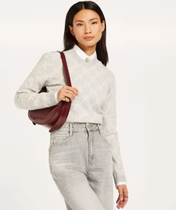 FAE slim fit trui met logoprint - grey melange