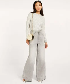 FAE slim fit trui met logoprint - grey melange