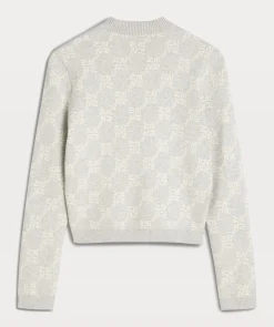 FAE slim fit trui met logoprint - grey melange