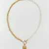 FEMM ketting met parels en logo - antique gold