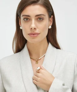 FEMM ketting met parels en logo - antique gold