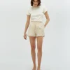 FLORIAN regular fit shorts met logoprint - ecru