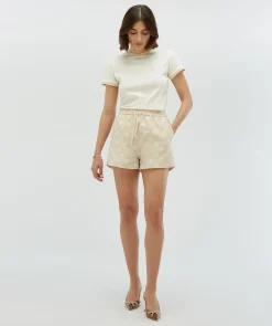 FLORIAN regular fit shorts met logoprint - ecru