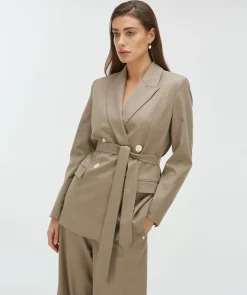 ISE straight fit blazer met strap - mink melange