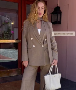 ISE straight fit blazer met strap - mink melange