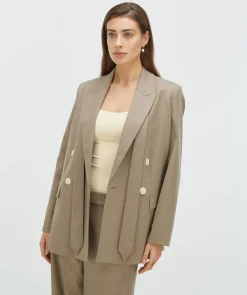 ISE straight fit blazer met strap - mink melange