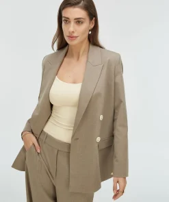 ISE straight fit blazer met strap - mink melange