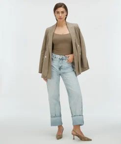 ISE straight fit blazer met strap - mink melange