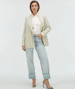 ISE straight fit blazer met strap - salt melange